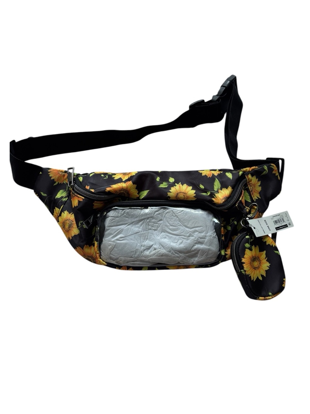 No Boundaries Black Sunflower Print Waist Bag with Matching Pouch